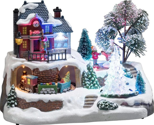 Konstsmide LED Weihnachts-Szenerie Bahnhof mit Kristallweihnachtsbaum, bunt, Höhe: 17 cm - Bild 1