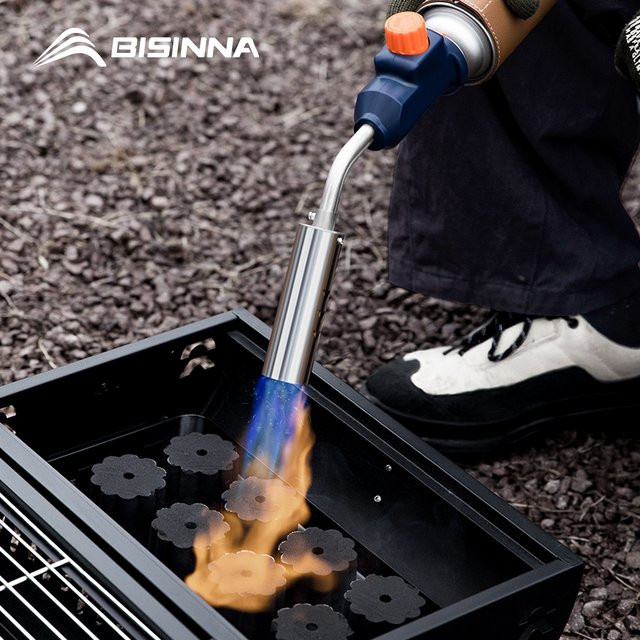 BISINNA Edelstahl Butan Gas Kanister Lötlampe mit Zünder in Blau für Outdoor, Camping und BBQ - Bild 1