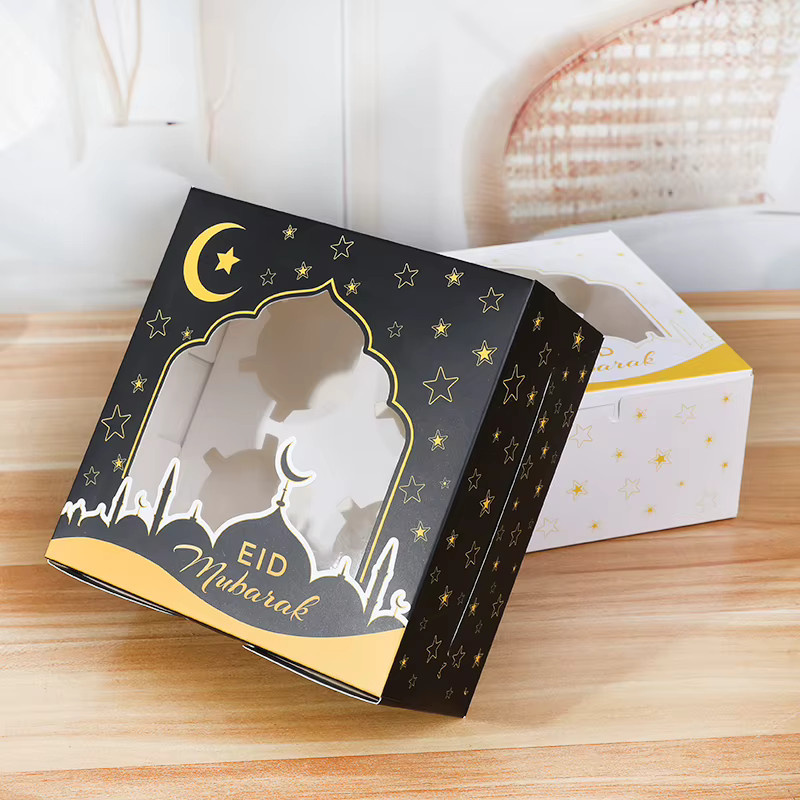 Schwarze Eid Mubarak Geschenkbox aus Papier für Cupcakes, Schokolade und Süßigkeiten als Ramadan Kareem Dekoration und islamisches Partyzubehör - Bild 2