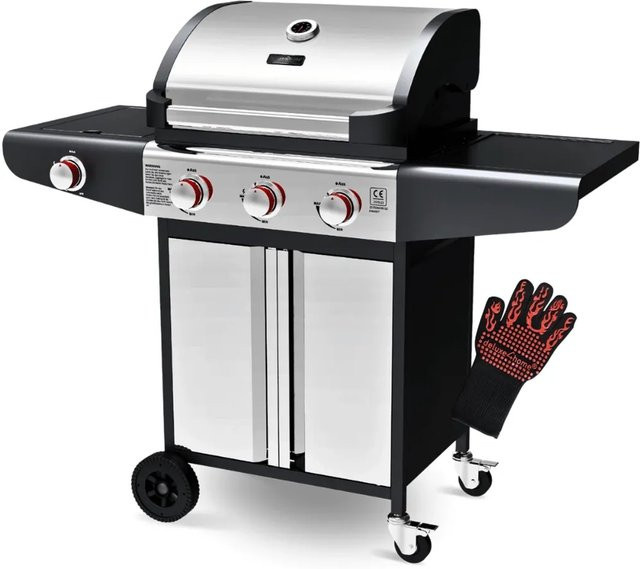 DELUKE Gasgrill DELO mit 3+1 Brennern, Seitenbrenner, Seitenablage und Thermometer in Silber - Bild 1