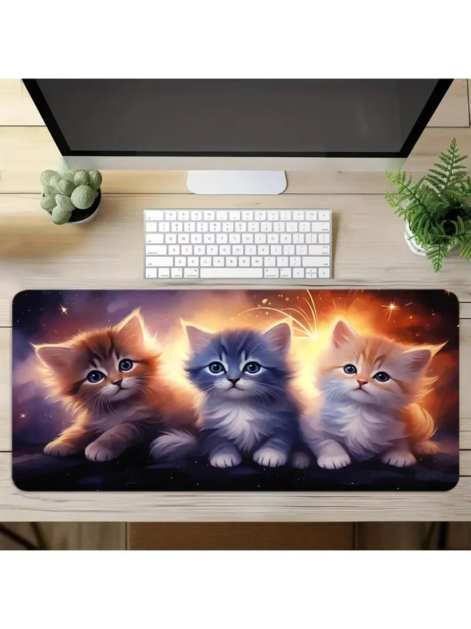 Potdemiel XXL Gaming-Mauspad mit Katzen-Design in Multicolour, rutschfeste Schreibtischunterlage für Tastatur und Maus - Bild 2