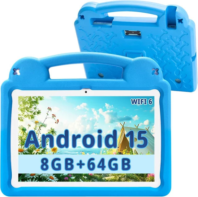 Paitanry Kinder-Tablet 2025 mit 10,1 Zoll Display, Android 15, 8 GB RAM, 64 GB Speicher, Octa-Core, inklusive EVA-Schutzhülle und Augenschutzmodus, Pink oder Blue - Bild 1