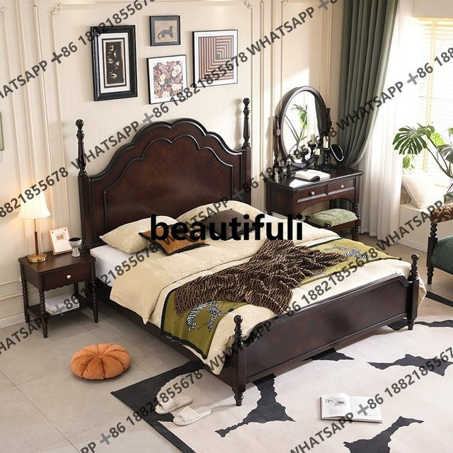 Doppelbett aus Massivholz im Retro-Stil mit Stauraum, Braun, 150 x 200 cm - Bild 1