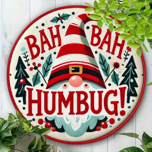 CIFBUY Weihnachts-Wandkunstschild aus Aluminium mit Weihnachtsmütze Bah Humbug vertikal - Bild 1
