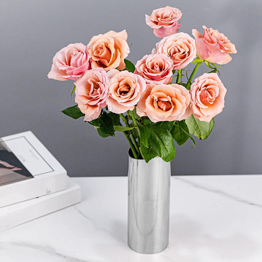 TOPINCN Edelstahlvase in Silber mit schrägem Mund, moderne Zylinder-Blumenvase für frische Blumen und Hydrokulturpflanzen zur Desktop-Dekoration - Bild 2
