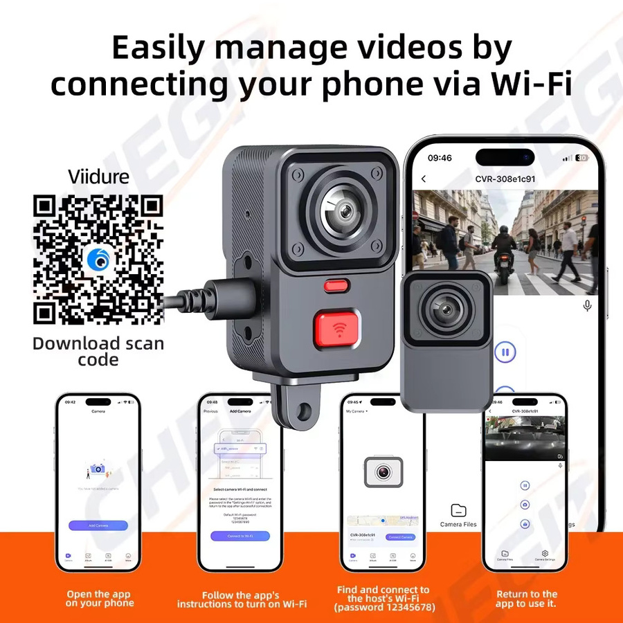 WDSZKMYF Motorrad Dashcam mit Dual-Objektiv 2K & 480P, WiFi, GPS und 170 Grad Weitwinkel, wasserdicht nach IP66, Schwarz - Bild 3