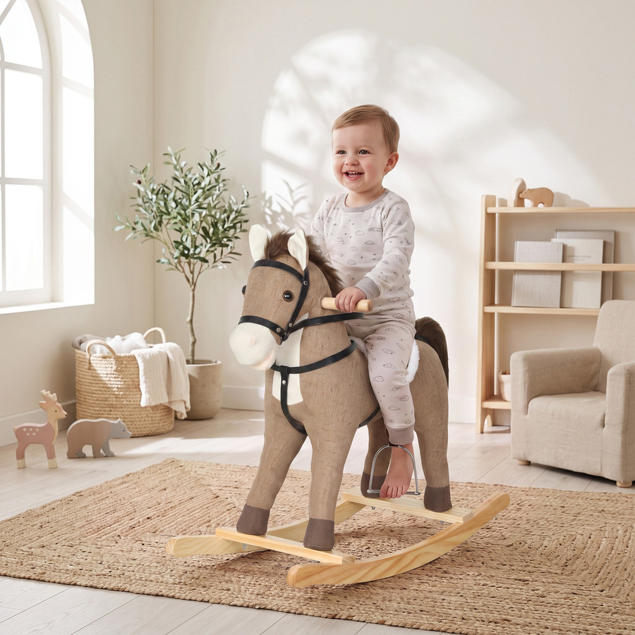 AIYAPLAY Schaukelpferd, Reitpferd mit Holzgestell, Sound, Dunkelbraun, ab 1 Jahr - Bild 2