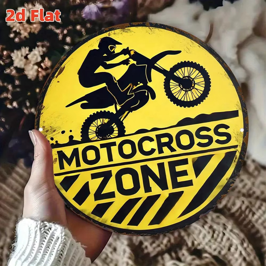 Rundes Metallschild Zone Denmark Vintage Motocross Wandkunst Gelb-Schwarz Durchmesser: 20 cm - Bild 5