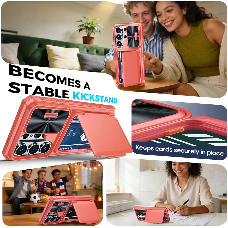 BANGZAO Silikon-Brieftasche mit RFID-Schutz und Kartenhalter als stoßfeste Kamera-Schutzhülle für dein Galaxy S26 Ultra in Rosa - Bild 3