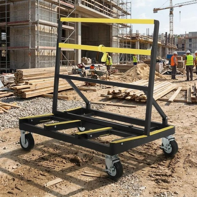HiMISS Klappbarer Trockenbauwagen in Schwarz mit großem Deck und 1000 kg Tragkraft für Gipskartonplatten und Sperrholz - Bild 1