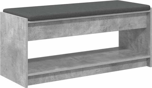 vidaXL Flurbank mit Kissen und Schuhregal in Betongrau, B/T/H: 103 x 38 x 45 cm - Bild 1
