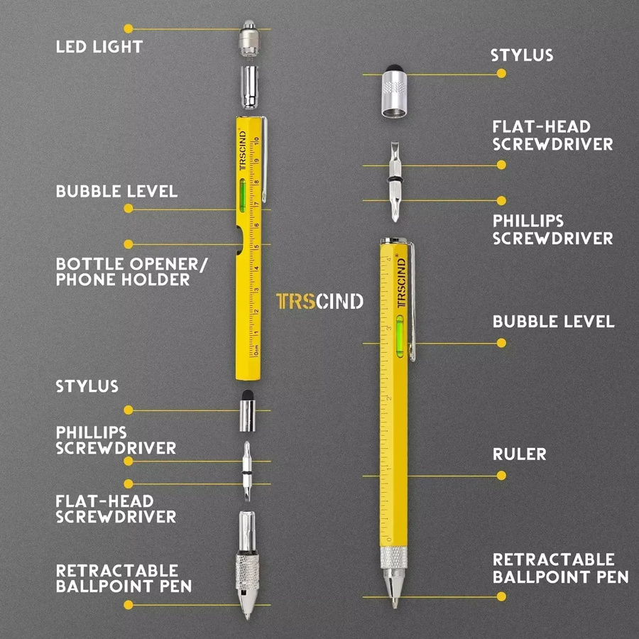 9 in 1 Multi Tool Stift aus Metall in Schwarz als praktisches Werkzeug-Gadget für Männer und Handwerker - Bild 4