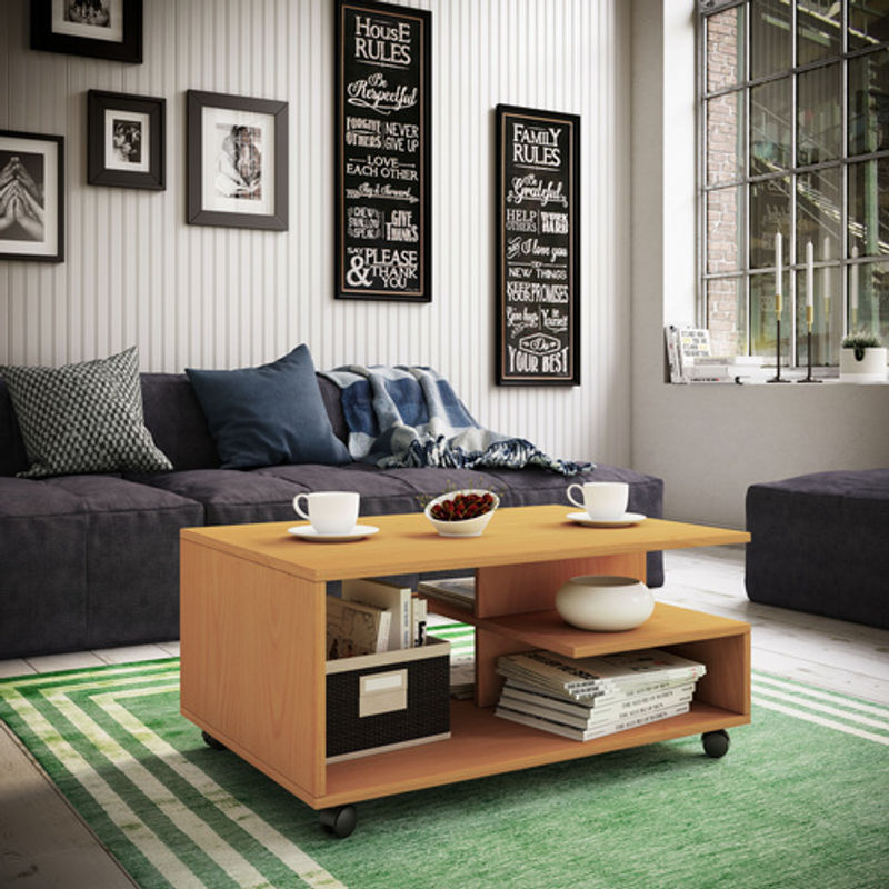 Rollbarer VCM Couchtisch Stango in Buche mit Holzstruktur-Nachbildung, braun, B/T/H: 80 x 50 x 40 cm - Bild 3