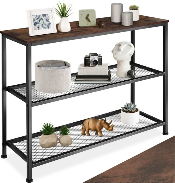 tectake Konsolentisch Industrial Style in Braun mit MDF-Platte und pulverbeschichtetem Stahl, B/T/H: 100 x 30 x 81 cm - Bild 1