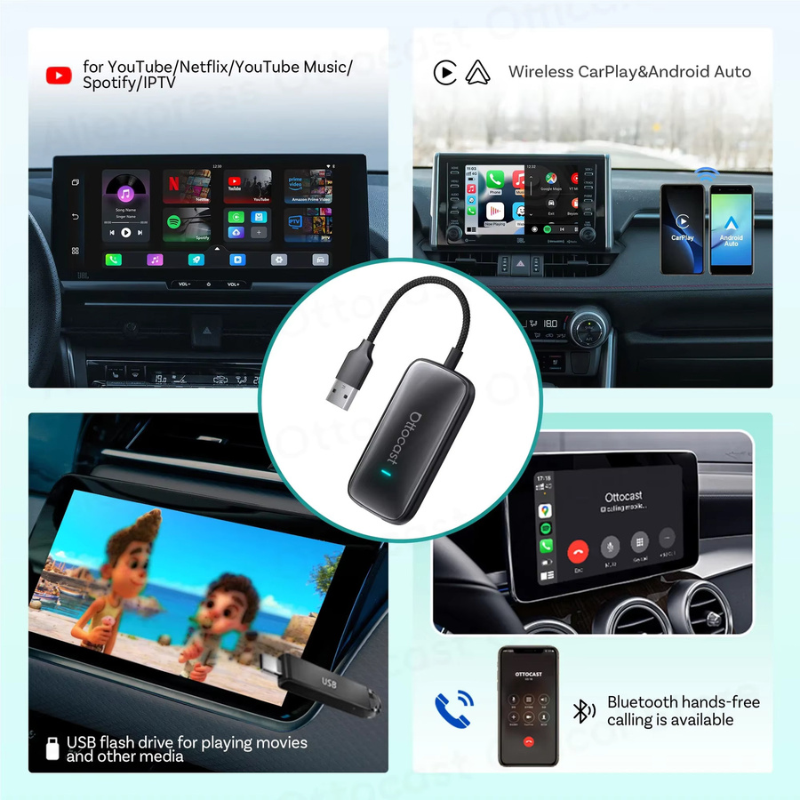 OTTOCAST Play2Video Ultra Wireless CarPlay und Android Auto Adapter in Schwarz für YouTube, Netflix und DAZN Video Box mit Wi-Fi und Bluetooth - Bild 3