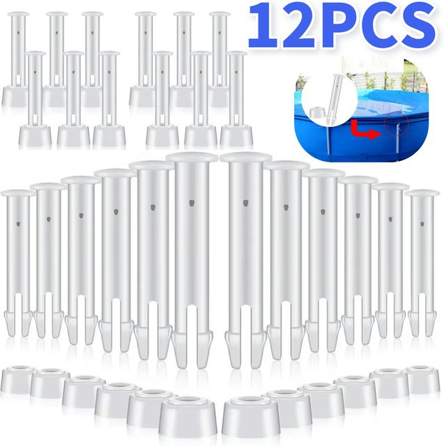 12er Set Intex Ersatz Kunststoff Pool Joint Pins mit Gummidichtungen für Metall Rahmen Pools in Weiß, Durchmesser: 5,5 cm, 6 cm und 7 cm - Bild 1