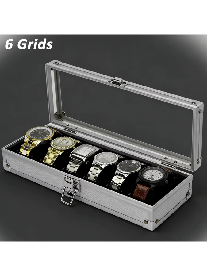 CAOWTAN Uhrenaufbewahrungsbox, Aluminium, Silber, Herren - Bild 6