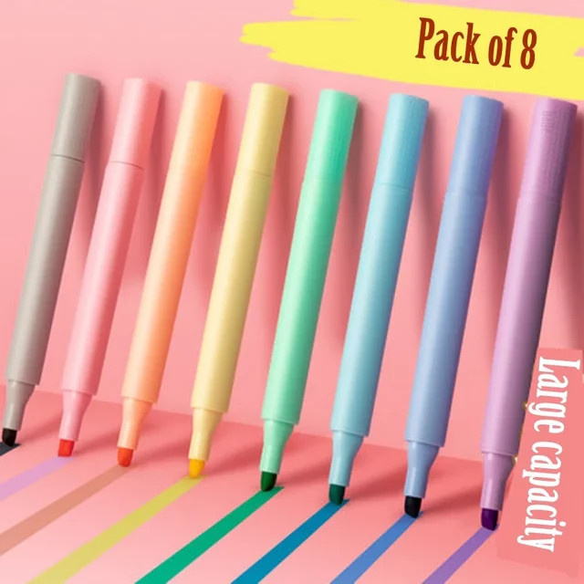 8 Stück Macaron Textmarker Set in Pastellfarben mit Keilspitze für Schule und Büro - Bild 1