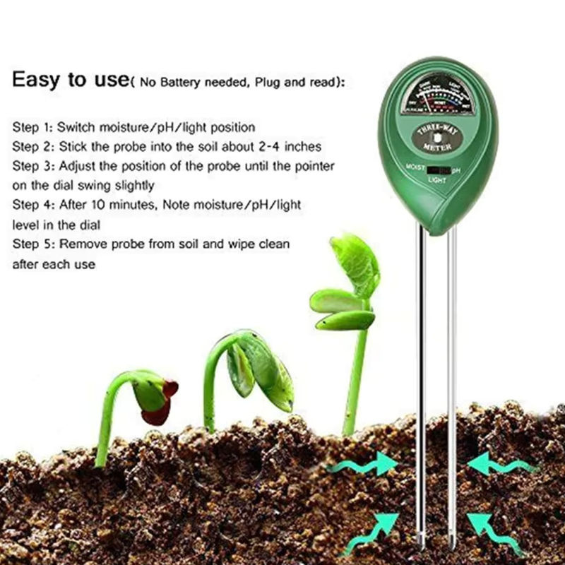 3 in 1 Boden-Tester für Garten und Pflanzen zur Messung von pH-Wert, Sonnenlicht und Bodenfeuchtigkeit in Grün - Bild 4
