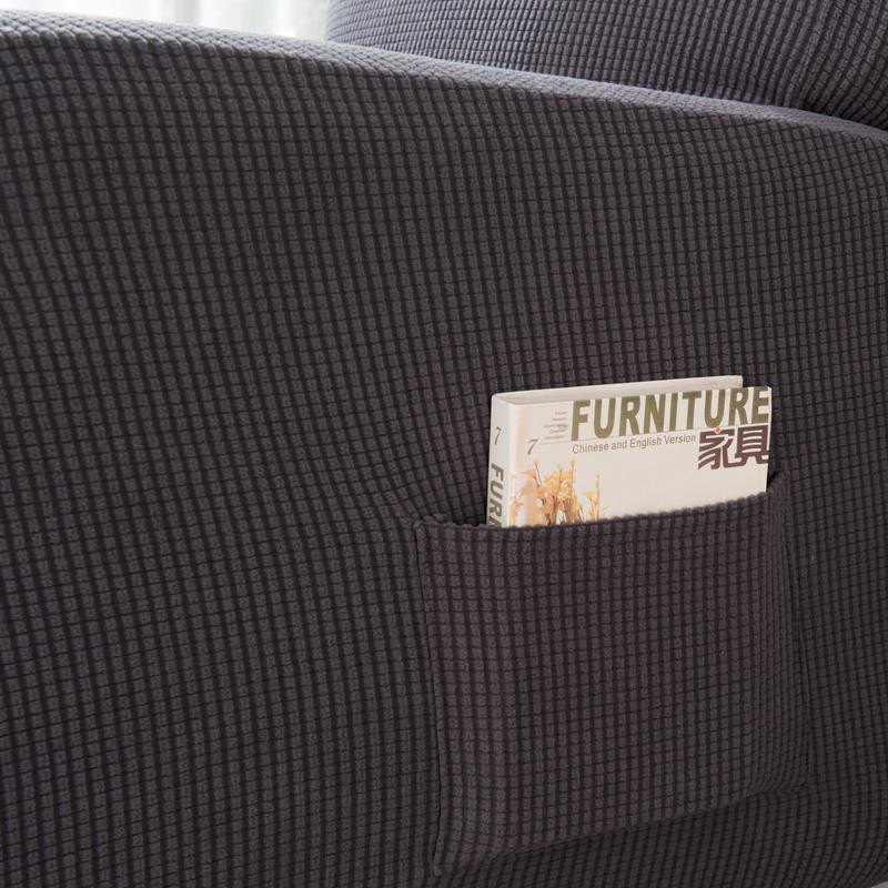 S-EMIGA Stretch-Schonbezug für Sessel in Grau mit Seitentasche, rutschfester Jacquard-Sesselbezug aus Polyester und Elasthan - Bild 3