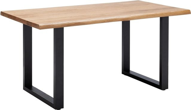 Bessagi Home Esstisch Len aus Eichenholz in Eichefarben mit Live Edge und Sled Base, B/T/H: 160 x 90 x 76 cm - Bild 1