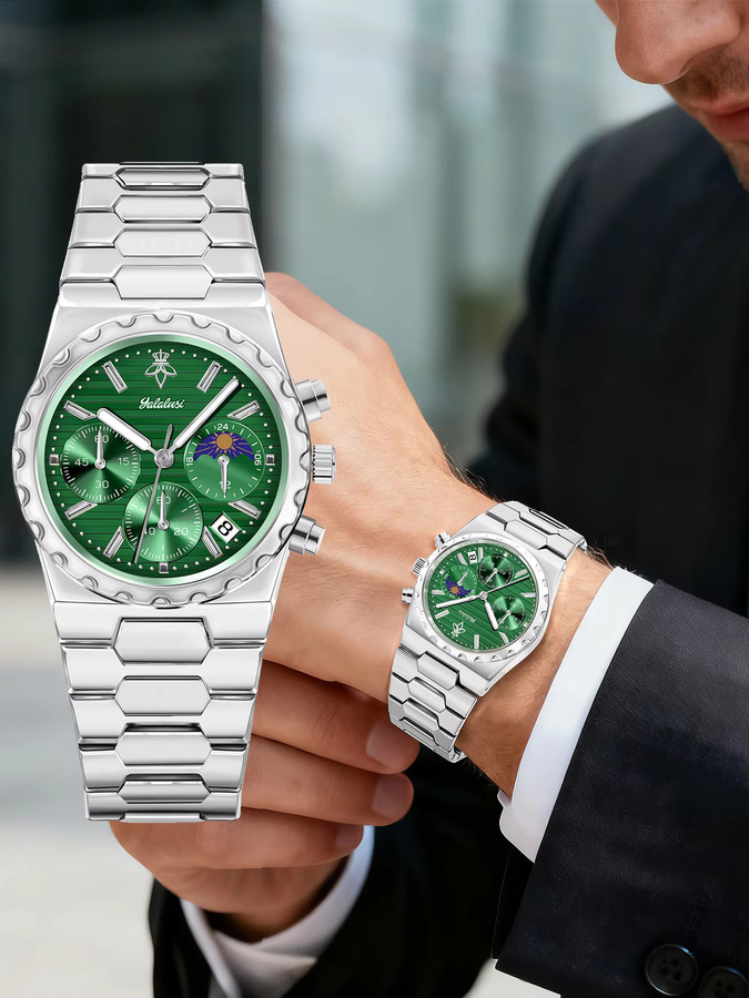 YaLaLuSi Chronograph, Quarz, Edelstahl, Grün, Herren - Bild 3
