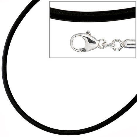 Colfem Halskette Kautschuk, 925 Silber, schwarz, 2 mm, 42 cm, Unisex - Bild 1