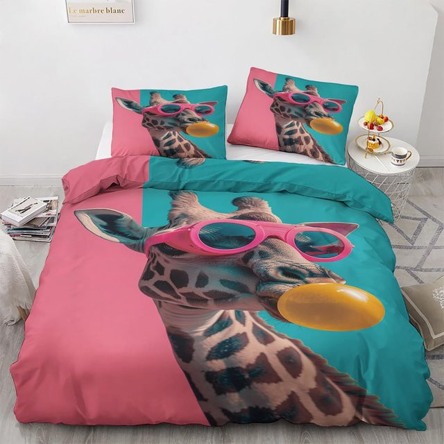 Flylo Bettwäsche-Set mit Giraffen-Motiv, 3-teilig, Mikrofaser, Bunte Tiere Graffiti Design, Farbe: Mehrfarbig, B/H: 175 x 220 cm - Bild 1