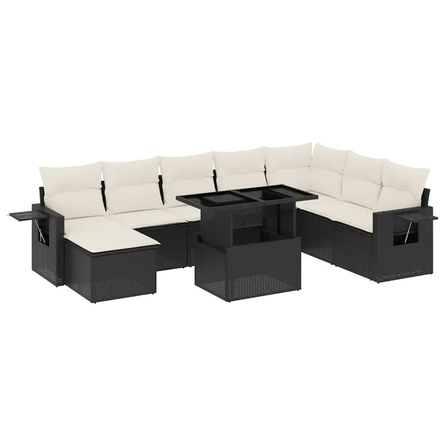 vidaXL 8-teilige Garten-Sofagarnitur in L-Form aus Polyrattan mit Kissen in Schwarz und Cremeweiß - Bild 2