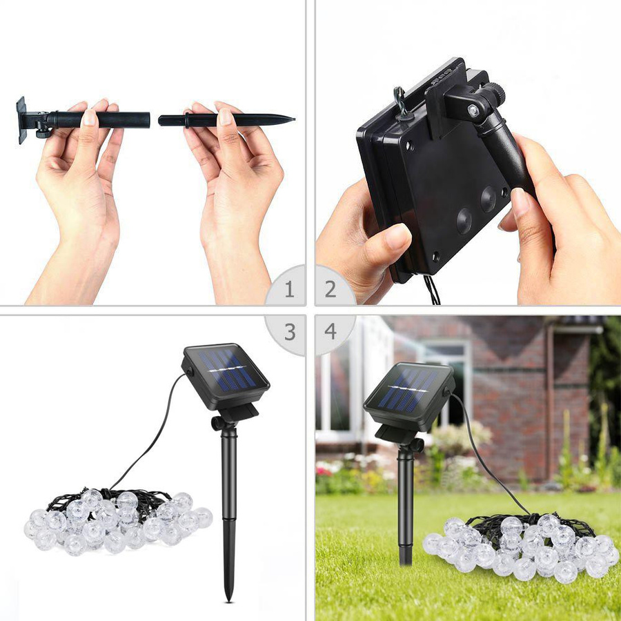 MALITAI Solar LED Kristallkugel Lichterkette mit 30 LEDs in Bunt für Garten, Hochzeit und Weihnachten, Wasserdicht - Bild 6