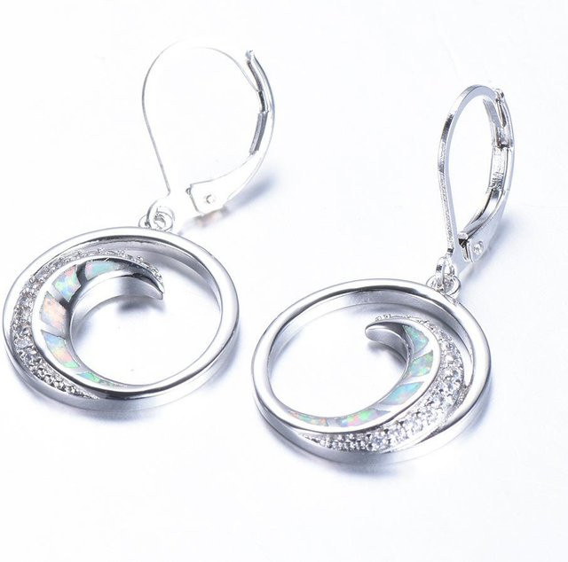 YIRAN Jewelry 5 Ohrringe, Halbmond, Opal, Damen, weiß - Bild 1