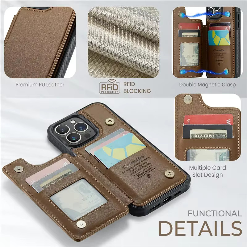 EUCAGR Leder Brieftasche und Telefonhülle mit Kartenhalter und Magnetverschluss für iPhone Modelle in Braun - Bild 4