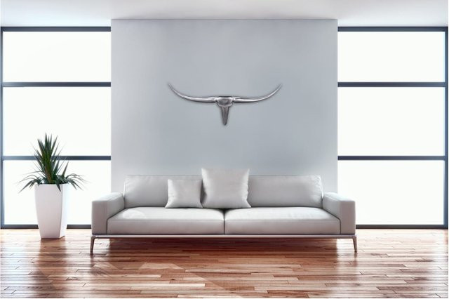 FineBuy Bull Geweih Wanddekoration aus Aluminium in Silber, Breite: 74 cm - Bild 1