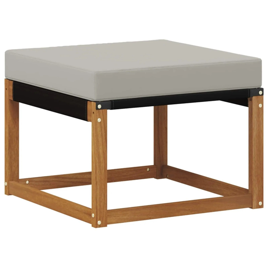 vidaXL Outdoor-Fußhocker aus Massivholz Akazie und Textilene Stoff in Beige und Grau B/T/H: 59 x 37 x 37 cm - Bild 2