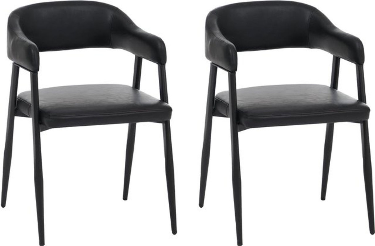 2er-Set Esszimmerstühle MCW Polsterstühle im Industrial Retro Design aus Kunstleder, Schwarz - Bild 1