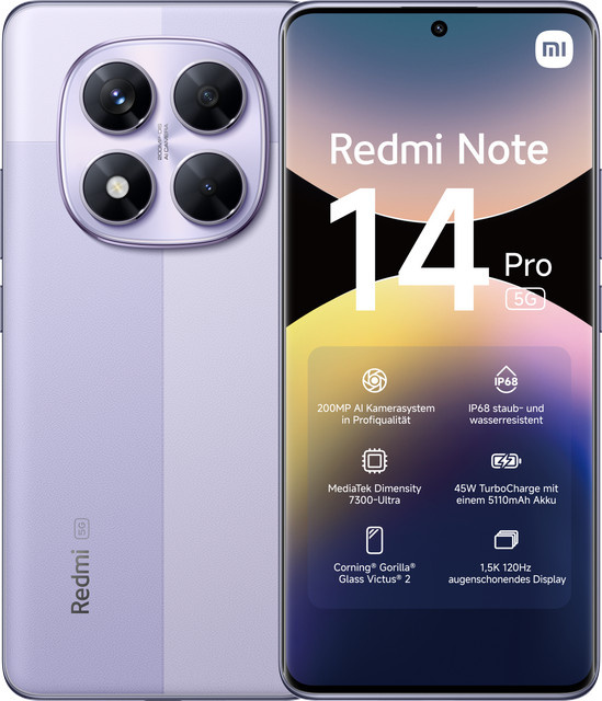 Xiaomi Redmi Note 14 Pro 5G Smartphone mit 256 GB Speicher und 8 GB RAM in Lavender Purple - Bild 2