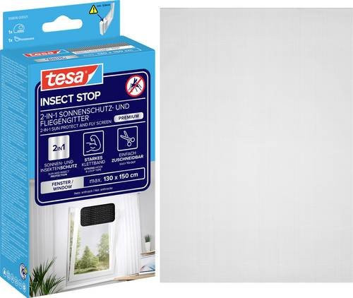 tesa Insect Stop 2-in-1 Fliegengitter mit Sonnenschutz für Fenster, Anthrazit, B: 130 cm, H: 150 cm - Bild 1