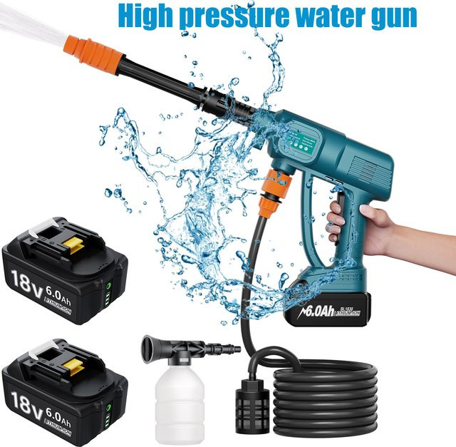 Bonacell Kabelloser Hochdruckreiniger Jet Wash in Blau, kompatibel mit 18V Makita Akku, inklusive Schaumgenerator, Düse und 5 m Schlauch - Bild 1