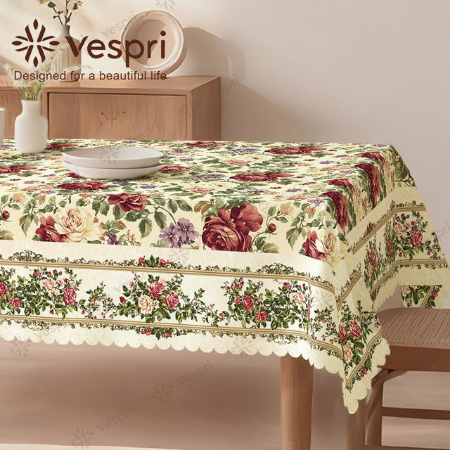 Vespri Frühlings-Tischdecke mit gelb-weißen Blumen und Spitze für Ostern und Partys - Bild 1