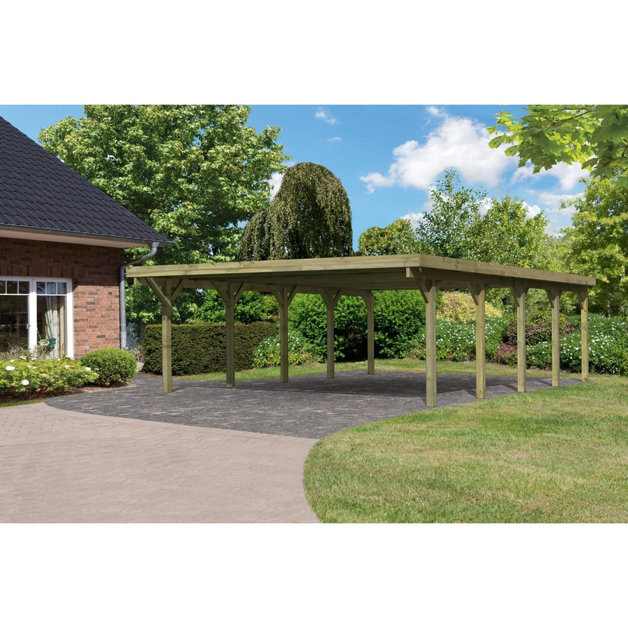 Karibu Doppelcarport Classic 3 Variante A in Natur-Grün, B/T: 563 x 777,5 cm - Bild 3