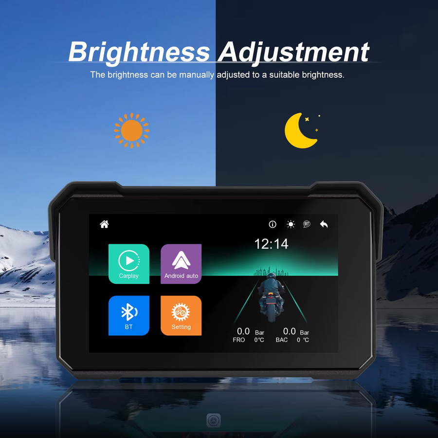Podofo 5 Zoll Carplay Motorrad-Armaturenbrett Universeller Smart-Player Android Tragbarer Auto-Monitor mit IP68 Wasserdichtigkeit und Reifendruck-Überwachungssystem in Schwarz - Bild 3