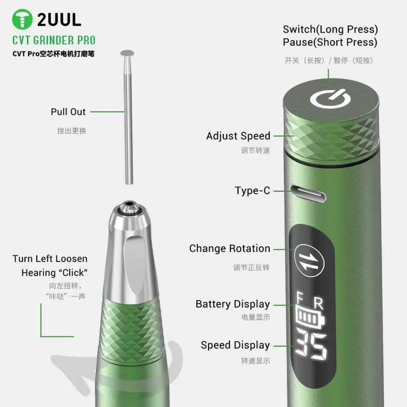 2UUL CVT GRINFER PRO Polierstift in Grün für die Reparatur von Mobiltelefonen, Motherboards und Chip-Pads - Bild 5