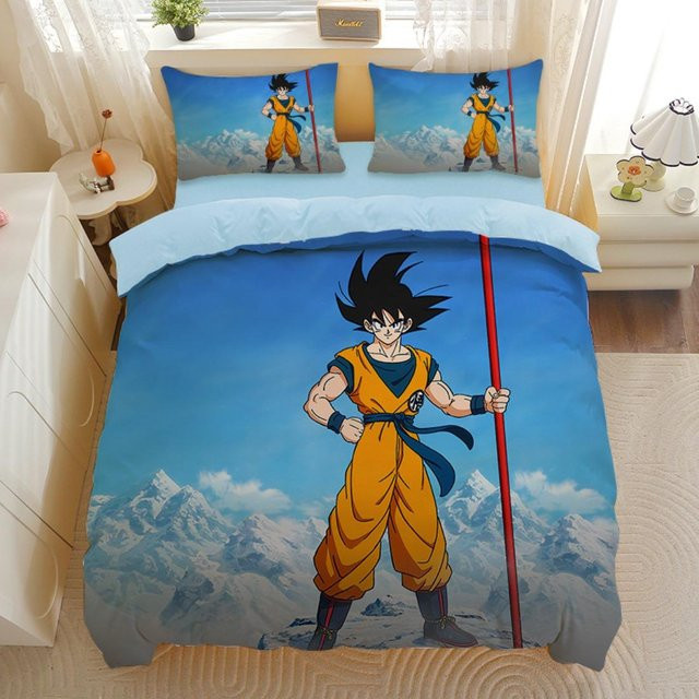Dragon Ball Bettwäsche-Set Binchi Fitness mit Goku Super Saiyan Motiv in Blau, 3-teilig, Bettbezug und Kissenbezüge aus Mikrofaser, B/H: 155 x 220 cm - Bild 1