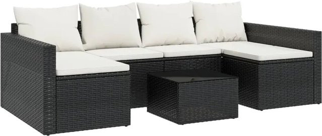 vidaXL 2-teiliges Garten-Lounge-Set in U-Form mit Couchtisch und Kissen, Schwarz-Creme, PE-Rattan und pulverbeschichtetem Stahl - Bild 1