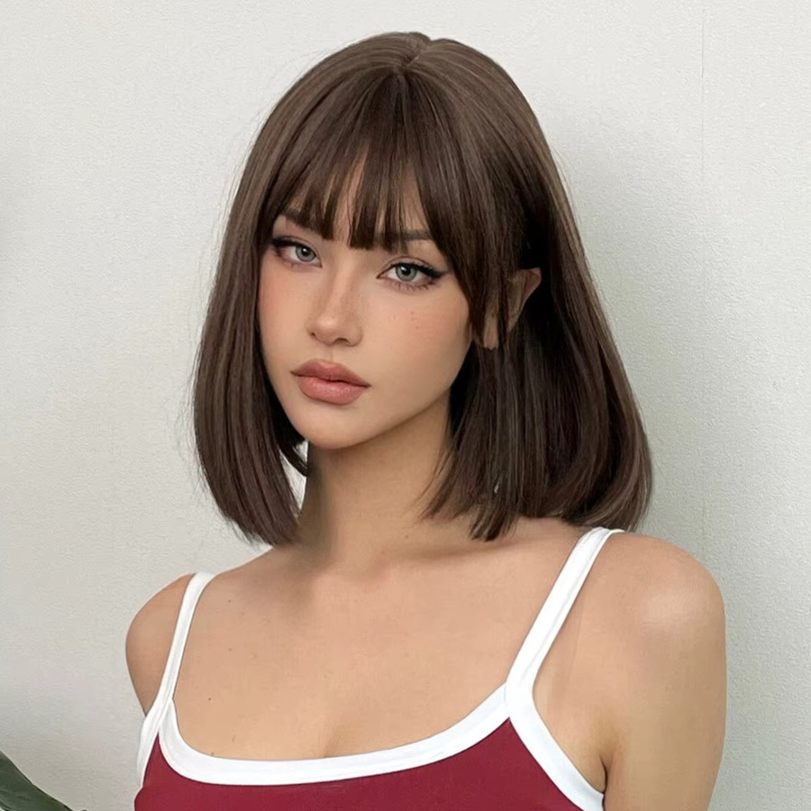 HAIRCUBE Bobo-Perücke für Damen, braun, synthetisch, mit Pony - Bild 2