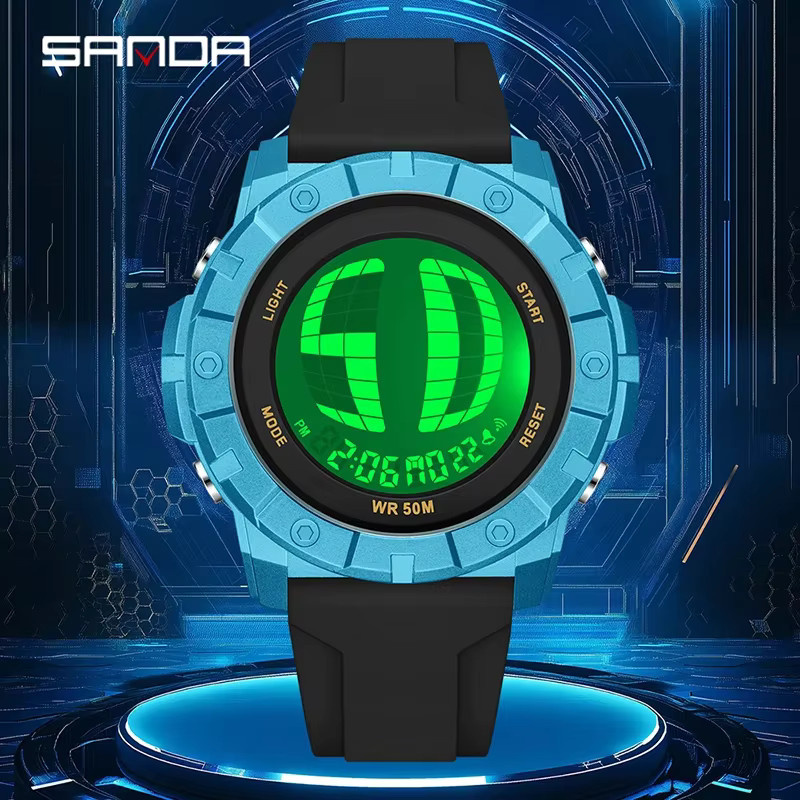 SANDA Digitaluhr, Herren, Kunststoff, Silikon, Schwarz, Wasserdicht - Bild 3