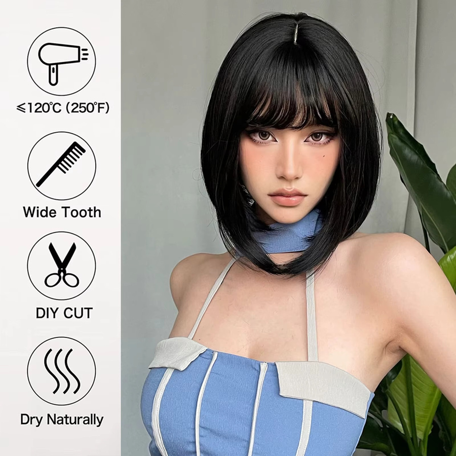 EASIHAIR Haarperücke Bob, schwarz, synthetisch, kurz, mit Pony, Damen - Bild 4