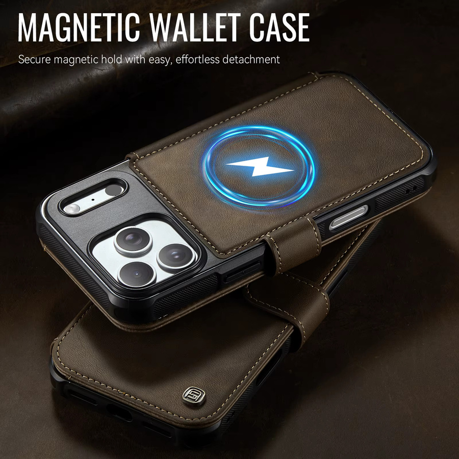 szHAIyu Magnetische PU-Leder-Brieftaschenhülle mit Kartenfach für MagSafe als Flip Cover für iPhone 17 Pro Max, Air 17e, 16e, 15, 14 Plus, 13, 12 in Grün oder Braun - Bild 5