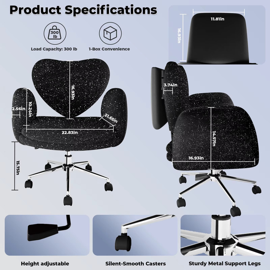 Patbrela Herzförmiger Loungesessel mit klappbarem Laptoptisch, drehbarer Stoff-Freizeitstuhl und Höhenverstellung, Farbe: Pink/Schwarz - Bild 5