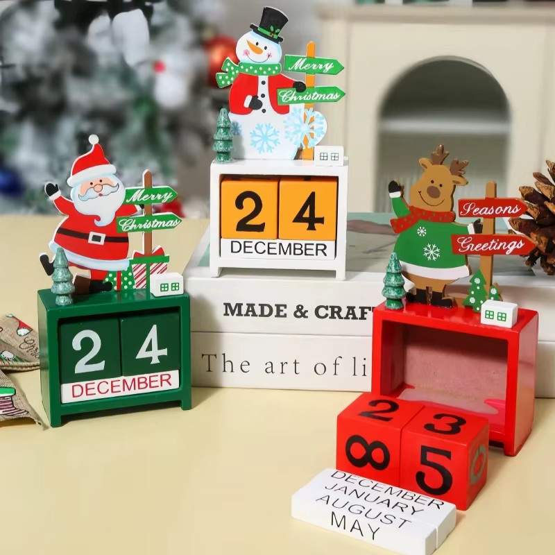 Untior Weihnachts Adventskalender aus Holz als Tischornament mit Weihnachtsmann, Schneemann und Elch in Multicolor - Bild 2